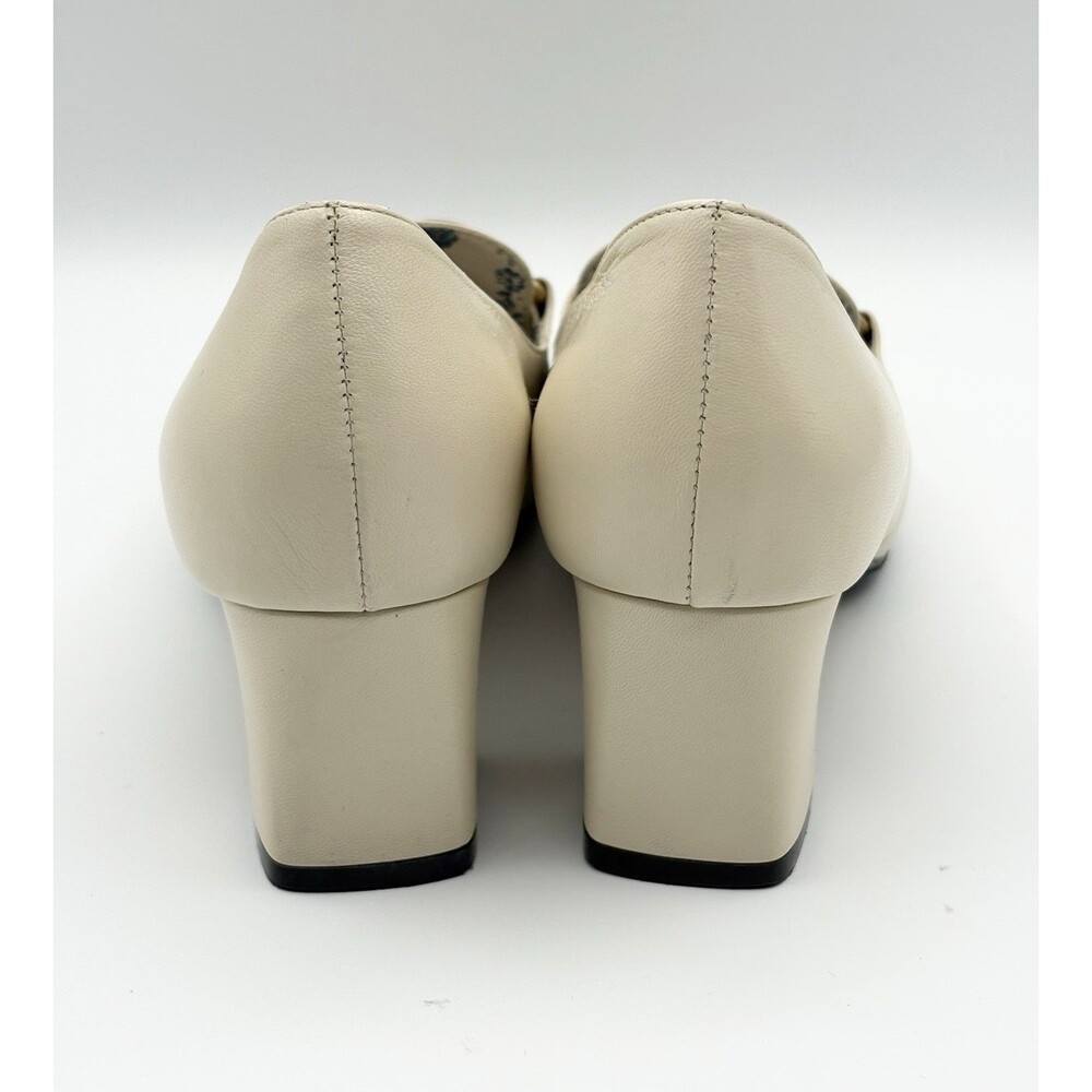 Gucci Victoire GG Block Heel Pumps White/Cream Leather Gold GG Buckle Sz EU 36 - Picture 10 of 14